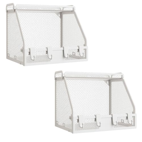 Gemsaya 2 Stück Obstkorb Hängend Küchen Organizer, Faltbar Obst Aufbewahrung Küchenorganizer mit 4 Haken, Wandmontierbar Drahtkorb für Aufbewahrung Obst Gemüse Snacks, Weiß von Gemsaya