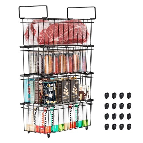 Gemsaya 4 Stück Gefriertruhe Korb Organizer, Stapelbare Gefrierkörbe mit Griffen, Metall-Gefriertruhe Organizer BehäLter für Gefrierschränke 5–7 Kubikfuß 37 x 18 x 15 cm (Schwarz) von Gemsaya