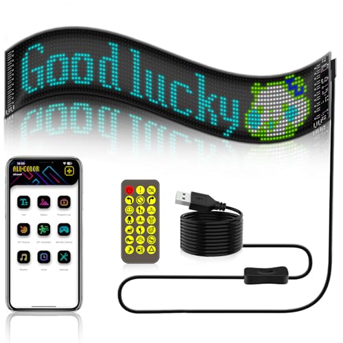 Gemsaya Flexibler LED Anzeigetafel, 59,5 x 12 cm LED Laufschrift Programmierbar, Bluetooth Smart App LED-RGB-Panel, Scrolling Personalisiert LED Matrix Panel mit Fernbedienung für Auto von Gemsaya