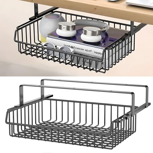 Gemsaya Schublade Unter Schreibtisch Organizer, Selbstklebende Metall Versteckt Schreibtisch Organizer, Unter Tisch Schubladenbox Große Kapazität Veranstalter für Büro zuhause Schule (Schwarz) von Gemsaya