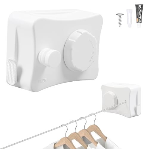 Gemsaya Wäscheleine Ausziehbar Wand, 5.1M Edelstahl Wandmontierter Einziehbares Wäscheleine mit Stahlkern, Nicht DurchhäNgende Einziehbare WäScheleine, Weiß von Gemsaya