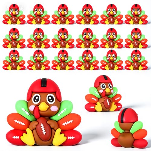 25 Stück Fußball-Gummi-Truthahn, Thanksgiving-Herbst-Mini-Truthahn-Figuren, Fußballspiel-Tag-Fans, Geschenke, kleine Herbst-Ornamente zum Verstecken und Suchen für Thanksgiving-Party-Dekoration von Gemscream