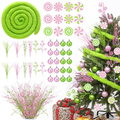 Gemscream Weihnachtsbaumschmuck-Set, rosa und grün, künstlicher Glitzer, gelockt, Spieße, Weihnachtskugel, Ornamente, Holz, hängende Süßigkeiten-Dekoration, Girlande für Weihnachtsbaum, Heimdekoration Gemscream Weihnachtsbaumschmuck-Set, rosa und grün, künstlicher Glitzer, gelockt, Spieße, Weihnachtskugel, Ornamente, Holz, hängende Süßigkeiten-Dekoration, Girlande für Weihnachtsbaum, Heimdekoration von Gemscream