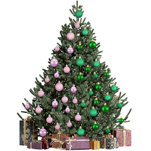 Gemscream Weihnachtskugel-Set, bruchsicher, Grün und Rosa, Weihnachtsbaumschmuck, matt und glitzernd, hängende Weihnachtskugeln (30 mm/40 mm/60 mm) für Urlaub, Hochzeit, Party, Dekoration, 88-teilig von Gemscream