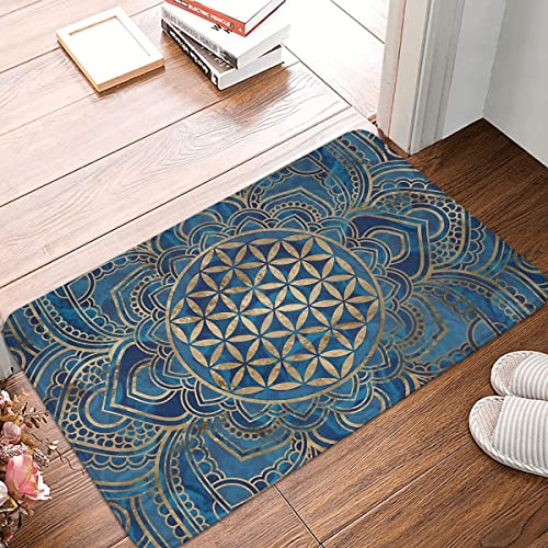 Eingangstürmatte Kultur Badematte Blume des Lebens in Lotusblau Marmor und Gold Fußmatte Küchenteppich Eingangstür Rugation Home Decor 16"x24" von Genan Trading