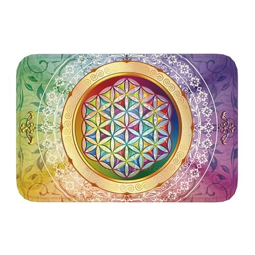 Eingangstürmatte Romantische Blume des Lebens Fußmatte Matte Anti-Rutsch-Geometrie Küche Bad Wohnzimmer Eingangsteppich Teppich Heimdekoration 24"x36" von Genan Trading