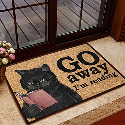 Fußmatte für den Innenbereich, Aufdruck, Willkommen, lustige Fußmatte, Seriouly Black Cat, Go Away, I'm Reading, Fußmatte, Heimdekoration, Heimdekoration, Einzugsgeschenk 20"x32" von Genan Trading