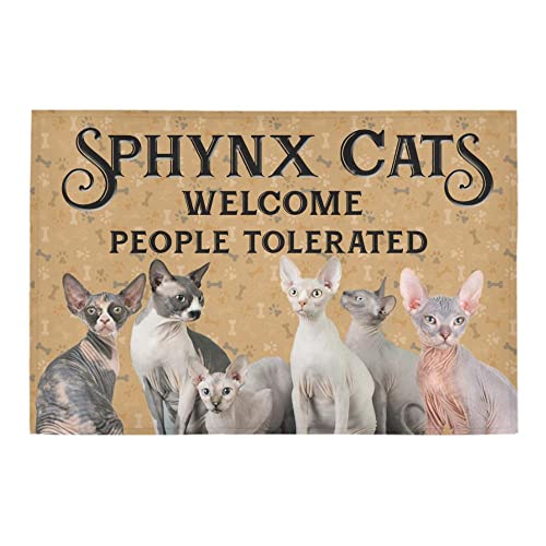 Fußmatte für den Inneneingang, Willkommens-Flanell-Badematte, Sphynx-Katze, Willkommens-Fußmatten, personalisierte Geschenke, Heimdekoration, Einweihungsgeschenk 24"x36" von Genan Trading