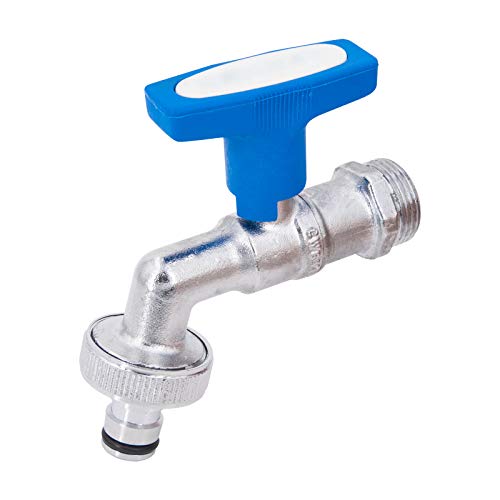 3/4" x 1" Auslaufhahn I Messing I verchromt I Kugelhahn I Wasserhahn I Absperrhahn I blauer Flügelgriff I voller Durchgang I PN 16 I BSP I Aussengewinde von Genebre