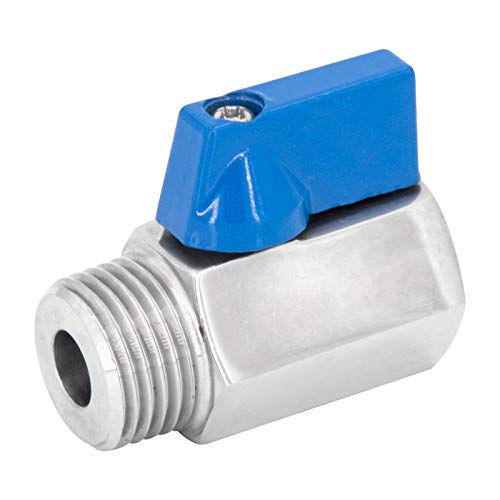 3/8“ Mini Kugelhahn I Absperrventil I Messing I verchromt I blauer Hebelgriff I reduzierter Durchgang I Sechskantgehäuse I PN 16 I BSP I Innengewinde x Aussengewinde I MF von Genebre