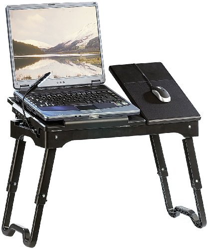 General Office Notebook Ständer: Notebook-Tisch mit Schwanenhals-LED, höhenverstellbar, 4-Fach USB-Hub (Notebook Auflage, Laptop Klapptisch, Leselampe Bett) von General Office