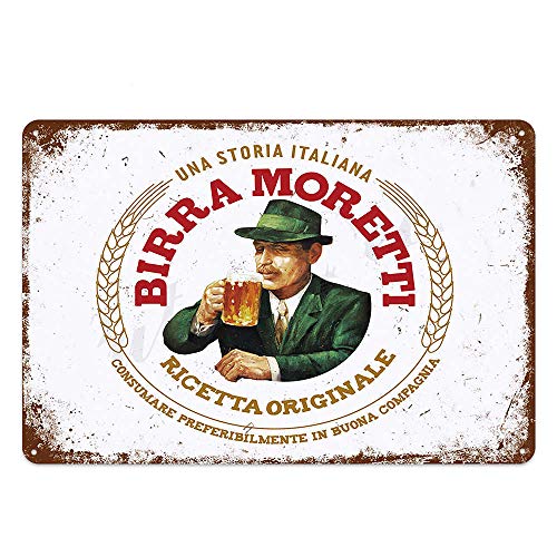 Generic Brands Birra Moretti Bier Italienische Brauerei Metallschild, Retro-Dekor für Bar, Café, Kneipe, Blechschild, 20,3 x 30,5 cm, Männerhöhle, Spielzimmer, Garage, Bar von Generic Brands