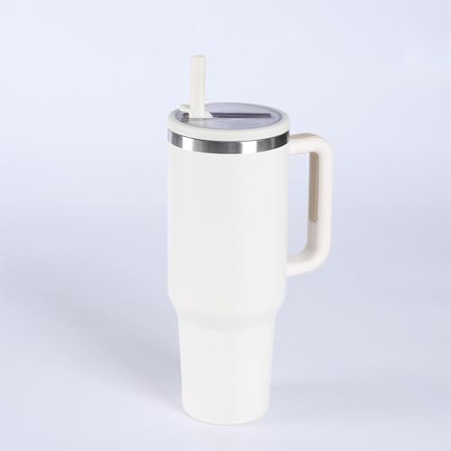 40OZ Bingba Tasse 304 Edelstahl Wärmeerhaltungsbecher Kalterhaltungsbecher Auto Tasse Heißwasserflasche mit Griff Auto Cup Outdoor Sport Reise Stroh Cup (Milchweiß) von Generisch