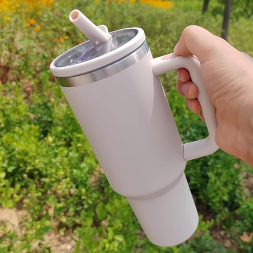 40OZ Bingba Tasse 304 Edelstahl Wärmeerhaltungsbecher Kalterhaltungsbecher Auto Tasse Heißwasserflasche mit Griff Auto Cup Outdoor Sport Reise Stroh Cup (Rosenquarz) von Generisch