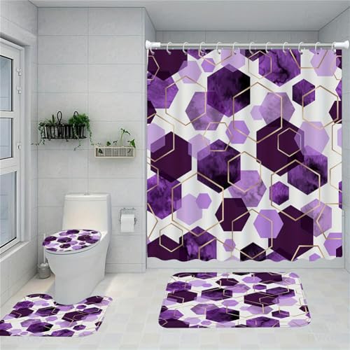 1/4pcs Abstrakte Geometrische Duschvorhangset und Badmatten Set-Rosa Lila-4Pcs Duschvorhang mit Teppichen 1/4pcs Abstrakte Geometrische Duschvorhangset und Badmatten Set-Rosa Lila-4Pcs Duschvorhang mit Teppichen von Generic