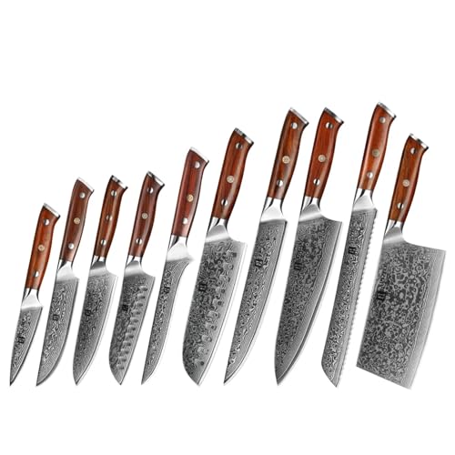 1–10 Stück Küchenmesser, 67 Lagen Damaststahl, Kochmesser, Schälmesser, Stahl, Palisandergriff, gestochen scharf(10 PCS Knife Set) von Generic