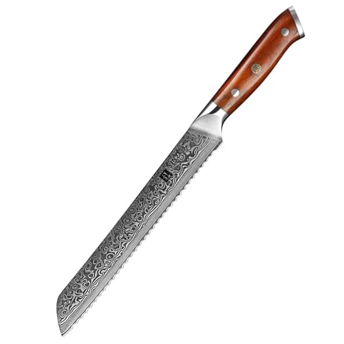 1–10 Stück Küchenmesser, 67 Lagen Damaststahl, Kochmesser, Schälmesser, Stahl, Palisandergriff, gestochen scharf(9 in Bread Knife) von Generic