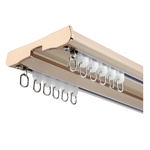 1-5m Aluminium Gardinenschiene Vorhangschiene 2-Läufig, Glänzend Vorhangschiene Gardinen Schienensystem für Duschvorhang Raumteiler Müheloses Gleiten(Gold,1.9m(6.2ft)) von Generic
