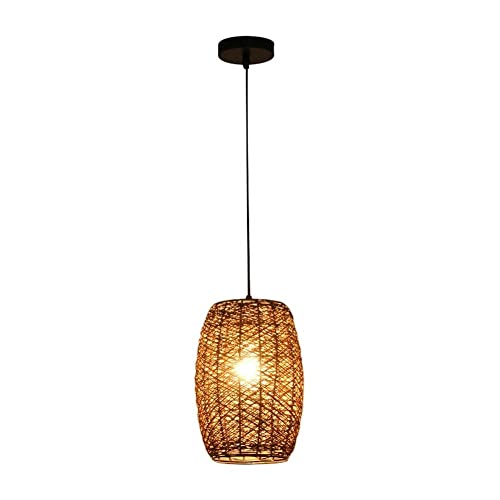 1 Lichter - Gras-Rattan-Pendelleuchte, Deckenhängelampen mit Trommelschirm - Rustikale Hängelampe, Mid-Century-Industrie-Tropfenlampen für Flur, Schlafzimmer, Loft, Bar von Generic