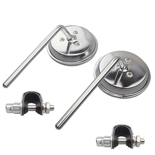 1 Paar 22-25mm Motorrad Lenker Rückansicht Spiegel Runde Konvexen Clip-Auf Retro Für Harley Für Honda Chopper Cruiser Cafe Racer(Silver) von Generic
