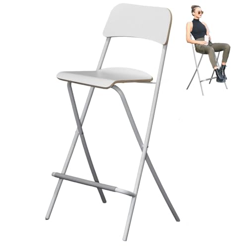 1 Stück Höhenverstellbarer Barhocker mit Rückenlehne und Fußstütze, Klappstuhl für Küche Garten Camping Erwachsene(White) von Generic