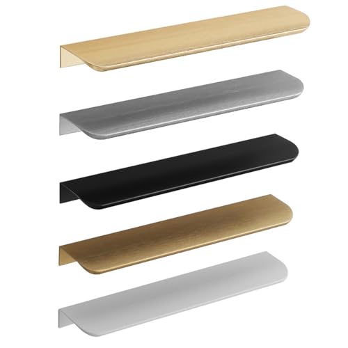 10 Stück Küchengriffe Schubladenknöpfe Mit Schrauben Aluminium Möbelgriff Versteckte Schrankgriffe Lochabstand 64 96 128 160 256mm Für Küchenschränke Kleiderschrank Kommode(Brushed Gold) von Generic