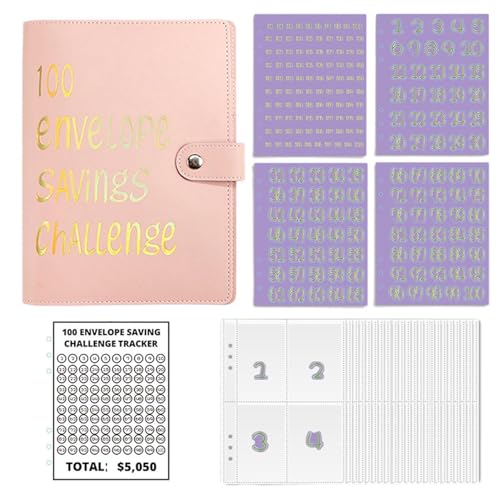 100 Envelope Challenge Binder, Easy And Fun Way To Save €5,050, Savings Challenges Binder, 100 Envelope Challenge Kit, Savings Challenges Book With Envelopes von Generic