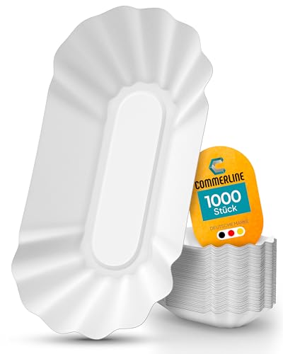 1000 Stück Pappteller Pappschalen Pommes Schalen KU1 | Pappteller Teller aus Papier | Currywurst Einwegteller Partygeschirr Einweg Papierteller | Partyteller Pappgeschirr Imbissteller (1000, KU1) von Commerline