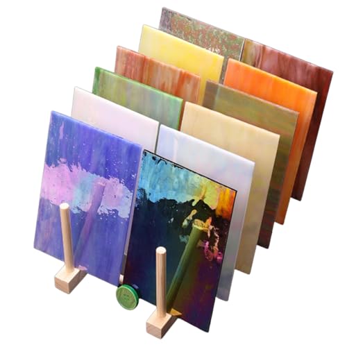 12 Bögen Buntglas Blätter, Buntglas Zubehör für Buntglas Projekte Vielfalt Mosaik Glas Kunst Buntglas Verschiedene Kathedrale Glas für DIY Home Decoration (Fantasiefarben, 10×10cm) von Generic