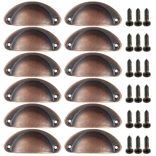12 STÜCKE Retro Küche Schubladenschrank Türgriff Möbelknöpfe Handware Schrank Eisen Antike Shell Zuggriffe(Red Bronze) von Generic