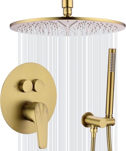 12-Zoll-duschsystem Mit Druckausgleichendem Ventil, Luxuriösem Regenfall- Und Handbrausekopf-Set, Druckknopfumsteller An Der Decke, Gold - 12 Round - Ceiling, Push-Button Diverter 12-Zoll-duschsystem Mit Druckausgleichendem Ventil, Luxuriösem Regenfall- Und Handbrausekopf-Set, Druckknopfumsteller An Der Decke, Gold - 12 Round - Ceiling, Push-Button Diverter von Generic