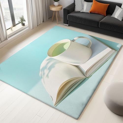 120 x 170 cm Wohnzimmerteppich, Cyan Creme Waschbare rutschfest Carpet, Minimal Notizbuch Wasserbecher Bedruckter Teppiche, Geeignet für Küchen Flure und Restaurants 120 x 170 cm Wohnzimmerteppich, Cyan Creme Waschbare rutschfest Carpet, Minimal Notizbuch Wasserbecher Bedruckter Teppiche, Geeignet für Küchen Flure und Restaurants von Generic