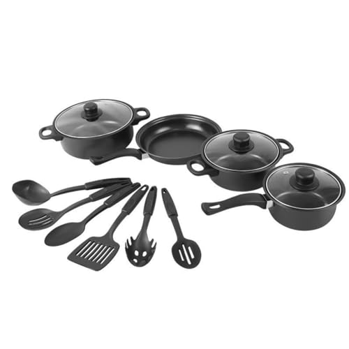 12pcs Nicht -Stick -Kochgeschirrset Kochtopf -Set mit Deckel for alles Kochfeld (schwarz) von Generic