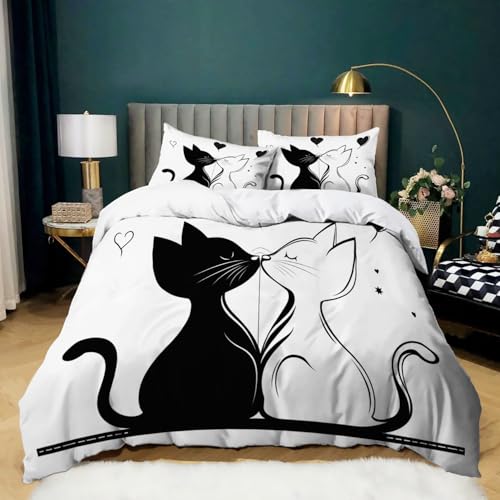 135 x 200 cm Bettwäsche-Set Schwarz und Weiß Mikrofaser Mit Reißverschluss Elegantes Katzenpaar Bedruckter Bettbezug Mit 2 Kissenbezug 80 x 80 cm Moderne Bedruckte Bettbezüge 135 x 200 cm Bettwäsche-Set Schwarz und Weiß Mikrofaser Mit Reißverschluss Elegantes Katzenpaar Bedruckter Bettbezug Mit 2 Kissenbezug 80 x 80 cm Moderne Bedruckte Bettbezüge von Generic