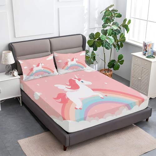 140 x 200 cm Kinder Spannbettlaken, Tier Einhorn Regenbogen Weiche Atmungsaktiv Microfaser Druck Spannbetttuch Rosa für BO x springbett, Matratze bis 30 cm höhe 140 x 200 cm Kinder Spannbettlaken, Tier Einhorn Regenbogen Weiche Atmungsaktiv Microfaser Druck Spannbetttuch Rosa für BO x springbett, Matratze bis 30 cm höhe von Generic