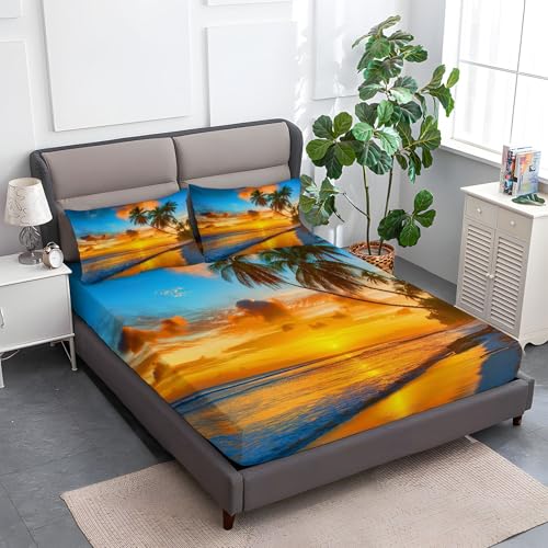 140 x 200 cm Spannbettlaken Blau-Orange, Karibischer Strand Polyester Bettlaken 30cm Extra Tiefe Taschenlaken Spannbetttuch Mikrofaser Weich und atmungsaktiv für Matratzen von 30cm 140 x 200 cm Spannbettlaken Blau-Orange, Karibischer Strand Polyester Bettlaken 30cm Extra Tiefe Taschenlaken Spannbetttuch Mikrofaser Weich und atmungsaktiv für Matratzen von 30cm von Generic