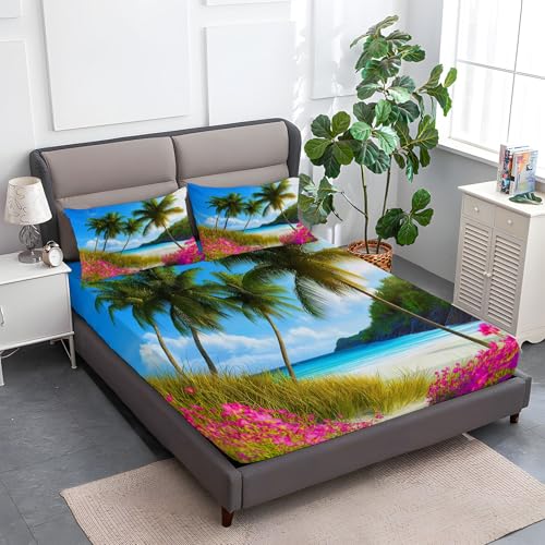140 x 200 cm Spannbettlaken Himmelblau, Naturstrand Mit Palmen Polyester Bettlaken 30cm Extra Tiefe Taschenlaken Spannbetttuch Mikrofaser Weich und atmungsaktiv für Matratzen von 30cm 140 x 200 cm Spannbettlaken Himmelblau, Naturstrand Mit Palmen Polyester Bettlaken 30cm Extra Tiefe Taschenlaken Spannbetttuch Mikrofaser Weich und atmungsaktiv für Matratzen von 30cm von Generic