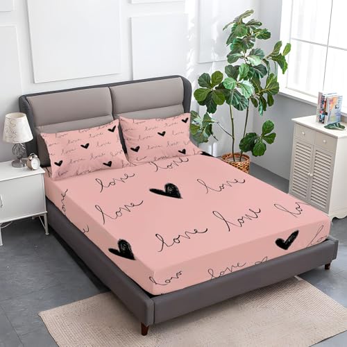 140 x 200 cm Spannbettlaken Rosa, Handgezeichneter Liebesbrief In Herzform Polyester Bettlaken 30cm Extra Tiefe Taschenlaken Spannbetttuch Mikrofaser Weich und atmungsaktiv für Matratzen von 30cm von Generic