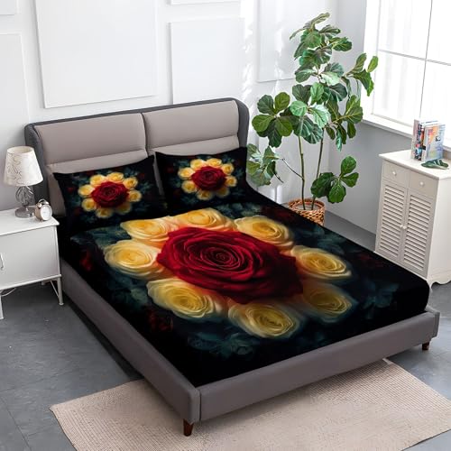 140 x 200 cm Spannbettlaken Schwarz, Surreale Rote Und Gelbe Rosen Polyester Bettlaken 30cm Extra Tiefe Taschenlaken Spannbetttuch Mikrofaser Weich und atmungsaktiv für Matratzen von 30cm 140 x 200 cm Spannbettlaken Schwarz, Surreale Rote Und Gelbe Rosen Polyester Bettlaken 30cm Extra Tiefe Taschenlaken Spannbetttuch Mikrofaser Weich und atmungsaktiv für Matratzen von 30cm von Generic