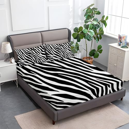 140 x 200 cm Spannbettlaken Schwarz Und Weiß, Tierzebra-Textur Einfach Polyester Bettlaken 30cm Extra Tiefe Taschenlaken Spannbetttuch Mikrofaser Weich und atmungsaktiv für Matratzen von 30cm 140 x 200 cm Spannbettlaken Schwarz Und Weiß, Tierzebra-Textur Einfach Polyester Bettlaken 30cm Extra Tiefe Taschenlaken Spannbetttuch Mikrofaser Weich und atmungsaktiv für Matratzen von 30cm von Generic