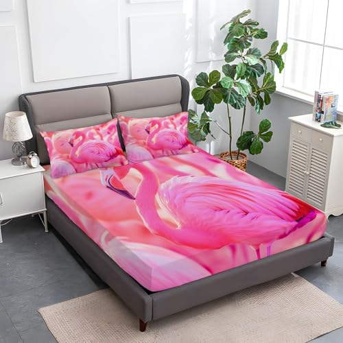 140 x 200 cm Spannbettlaken Set Rosenrot, Tier Flamingo Elegant Mikrofaser Bettwäsche, Weiches Spannleintuch 2 Kissenbezüge, Pflegeleichtes Bettwäsche Set für Boxspringbett und Topper 140 x 200 cm Spannbettlaken Set Rosenrot, Tier Flamingo Elegant Mikrofaser Bettwäsche, Weiches Spannleintuch 2 Kissenbezüge, Pflegeleichtes Bettwäsche Set für Boxspringbett und Topper von Generic