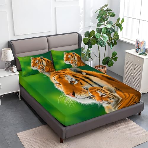 140 x 200 cm Spannbettlaken Waldgrün, Tier Tiger Und Jungtier Polyester Bettlaken 30cm Extra Tiefe Taschenlaken Spannbetttuch Mikrofaser Weich und atmungsaktiv für Matratzen von 30cm 140 x 200 cm Spannbettlaken Waldgrün, Tier Tiger Und Jungtier Polyester Bettlaken 30cm Extra Tiefe Taschenlaken Spannbetttuch Mikrofaser Weich und atmungsaktiv für Matratzen von 30cm von Generic