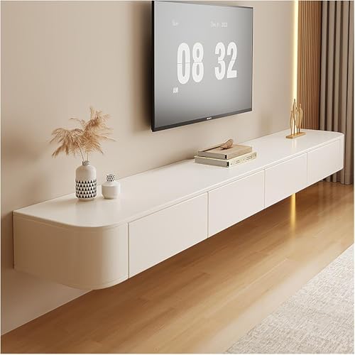 140cm Schwimmender Tv-ständer Wandmontierter Tv-Schrank, Entertainment Center Mit Kabelmanagement, Medienkonsole Mit Stauraum Für Wohn- Und Schlafzimmer, White, 180x24x20cm von Generic