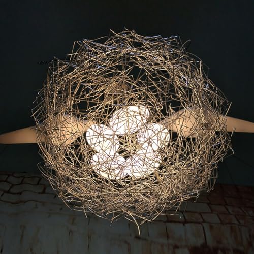 16 Zoll große Deckenpendelleuchte in Nestform, lustige Vögel, LED, 5 Vogeleier-Leuchten, Deckenleuchte, Silberne Deckenlampe, höhenverstellbar für Wohnzimmer 16 Zoll große Deckenpendelleuchte in Nestform, lustige Vögel, LED, 5 Vogeleier-Leuchten, Deckenleuchte, Silberne Deckenlampe, höhenverstellbar für Wohnzimmer von Generic