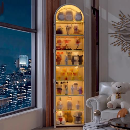 170,2 cm gewölbter Vitrine mit Glastüren, 8-stöckige Ausstellungsregale, gewölbter Vitrinenschrank, Bauernhaus-Buffet für Esszimmer, Wohnzimmer, Heimbüro oder Küche (B (Licht)) von Generic
