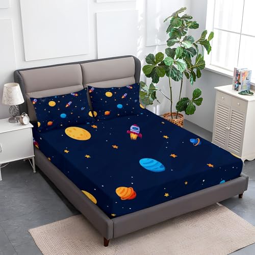 180 x 200 cm Kinder Spannbettlaken, Cartoon Himmlische Raketensterne Weiche Atmungsaktiv Microfaser Druck Spannbetttuch Marineblau für BO x springbett, Matratze bis 30 cm höhe 180 x 200 cm Kinder Spannbettlaken, Cartoon Himmlische Raketensterne Weiche Atmungsaktiv Microfaser Druck Spannbetttuch Marineblau für BO x springbett, Matratze bis 30 cm höhe von Generic