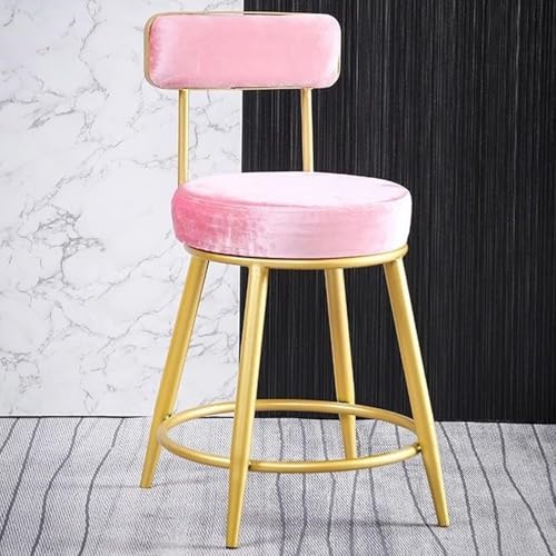 1er-Set Barhocker, Samtsitz Frühstücksbar Theke Küchenstühle Metallbeine Hohe Hocker Mit Rückenlehnen Fußstützen(Pink) von Generic