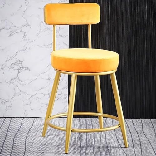 1er-Set Barhocker, Samtsitz Frühstücksbar Theke Küchenstühle Metallbeine Hohe Hocker Mit Rückenlehnen Fußstützen(Yellow) von Generic