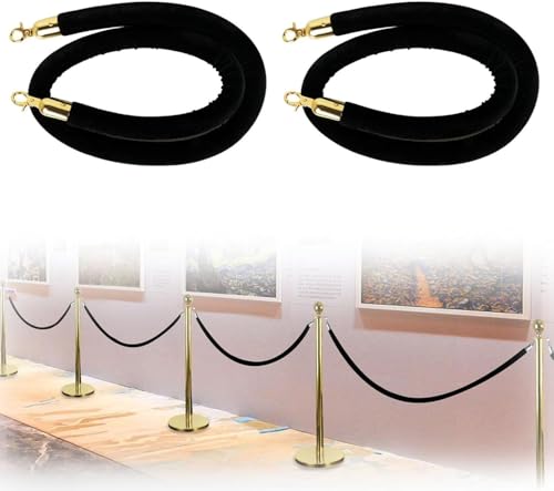 1m 1.5m 1.8m 3m Schwarzes Samtseil Für Stahions, 2er Pack Crowd Control Stahion Post Seile, Warteschlangenbarriere Für Teppich Veranstaltungen, Party, Kirche, Gold Hook, 0.6m/2ft/23.6in von Generic