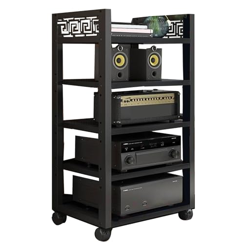 2/3/4/5 Stufen Cd Regals Holz Schallplattenständer Verstellbar Cd Regals Mit Rollen Modernes Stehend Möbel, für Spielzimmer Konferenzräume Wohnzimmer und Aufnahmestudios(Black,50 * 40 * 108cm) von Generic